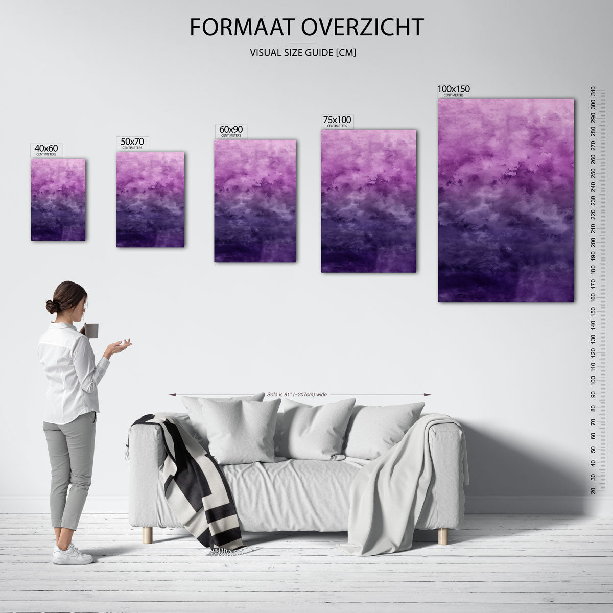 Vloeiende paarse overgangen – Overgangen – moderne staande wandkunst