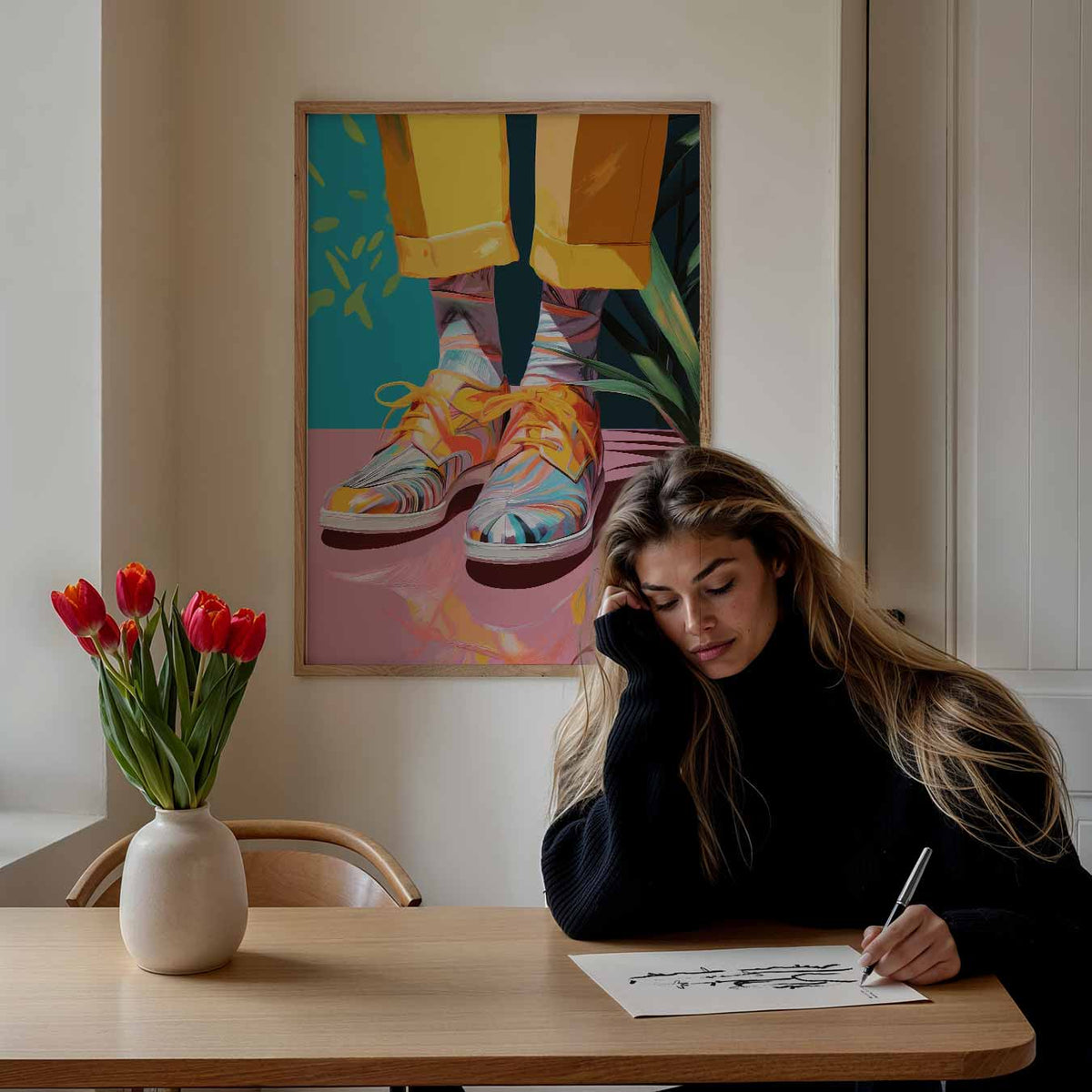 Kleurrijke Kunstzinnige Schoenvibes – Popart poster als moderne urban wanddecoratie