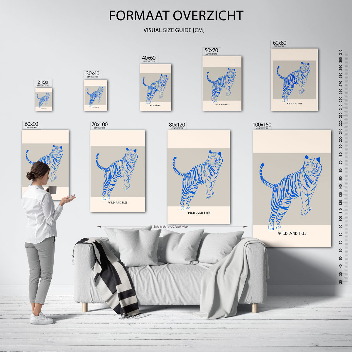 Blauwe tijger – staande muurposter met Slow Living uitstraling