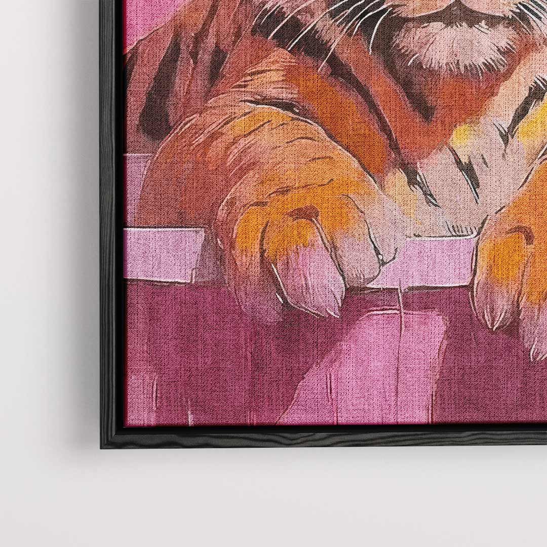 Badende Tijger op Roze Achtergrond – plexiglas wanddecoratie in portret formaat