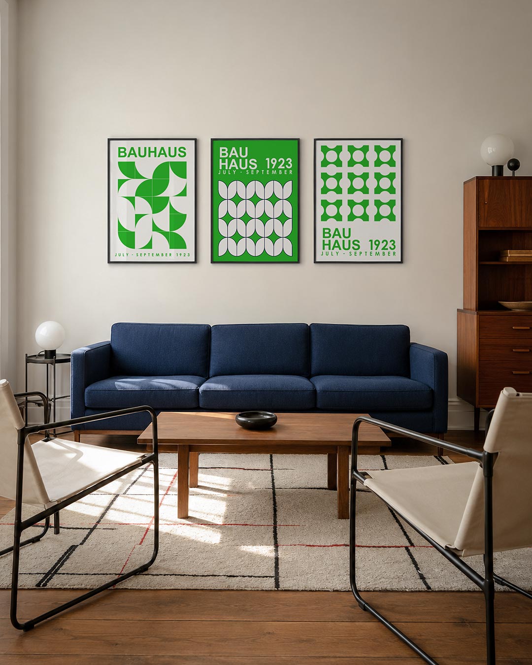 Vorm en kleur posterset – derde productweergave – deze posterset in drie delen toont een levendig spel van groene en witte