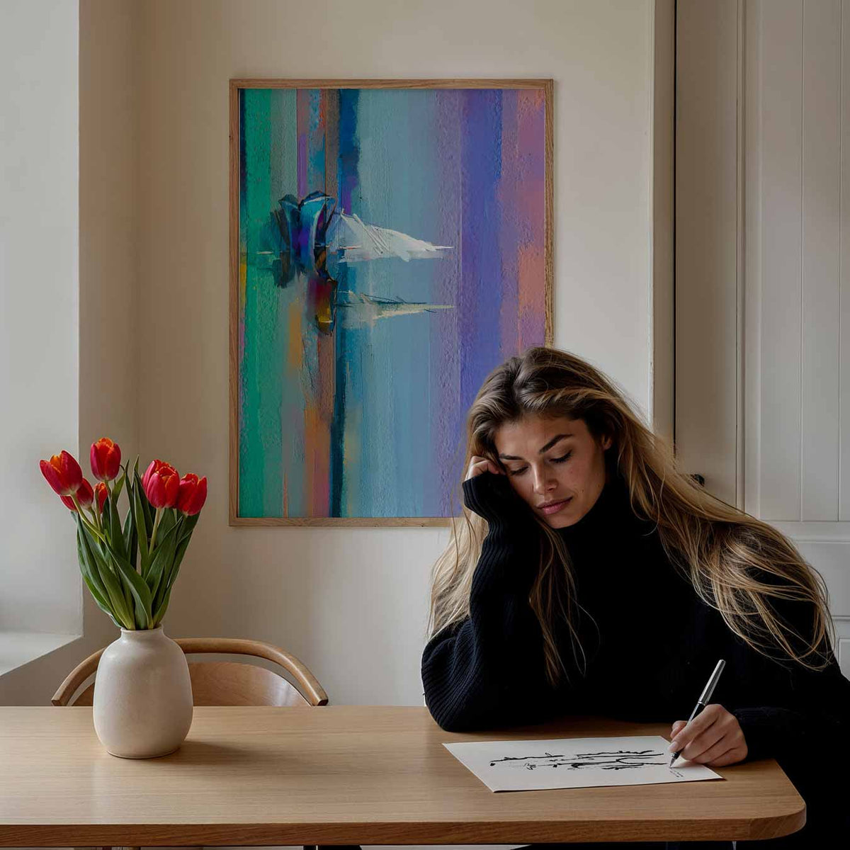 Abstracte Zeilboot – Popart poster als moderne urban wanddecoratie