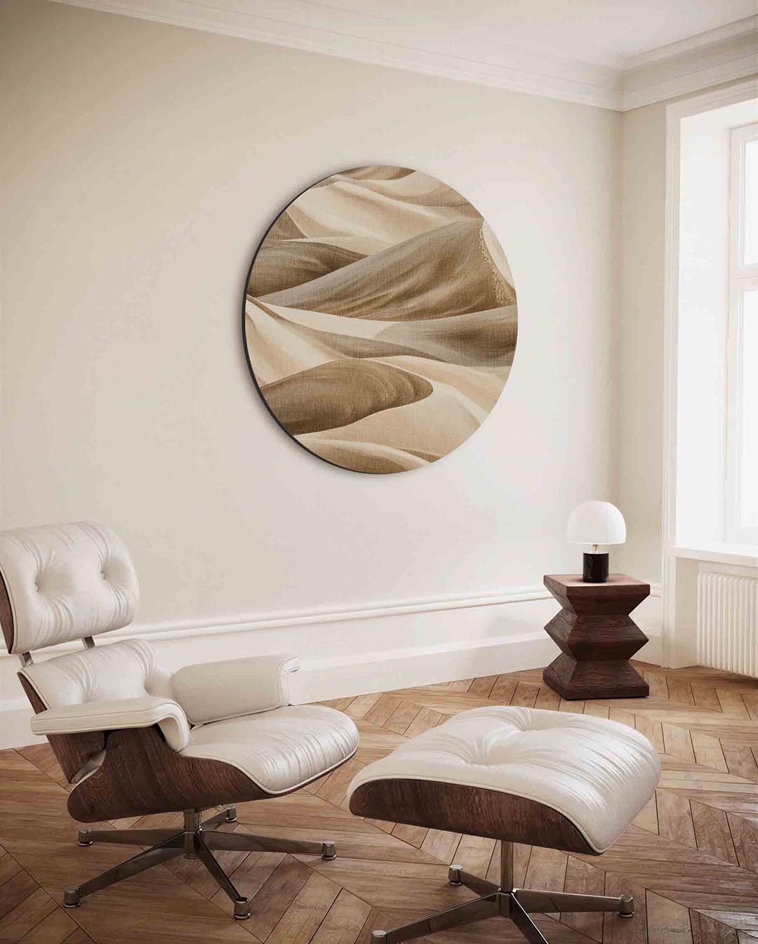 Zandduinen – ronde wanddecoratie met abstract ontwerp