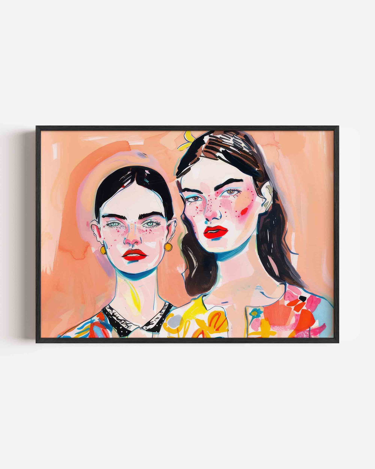 Twee vrouwen met kleurrijke kleding – vrouwelijk portret als landscape poster