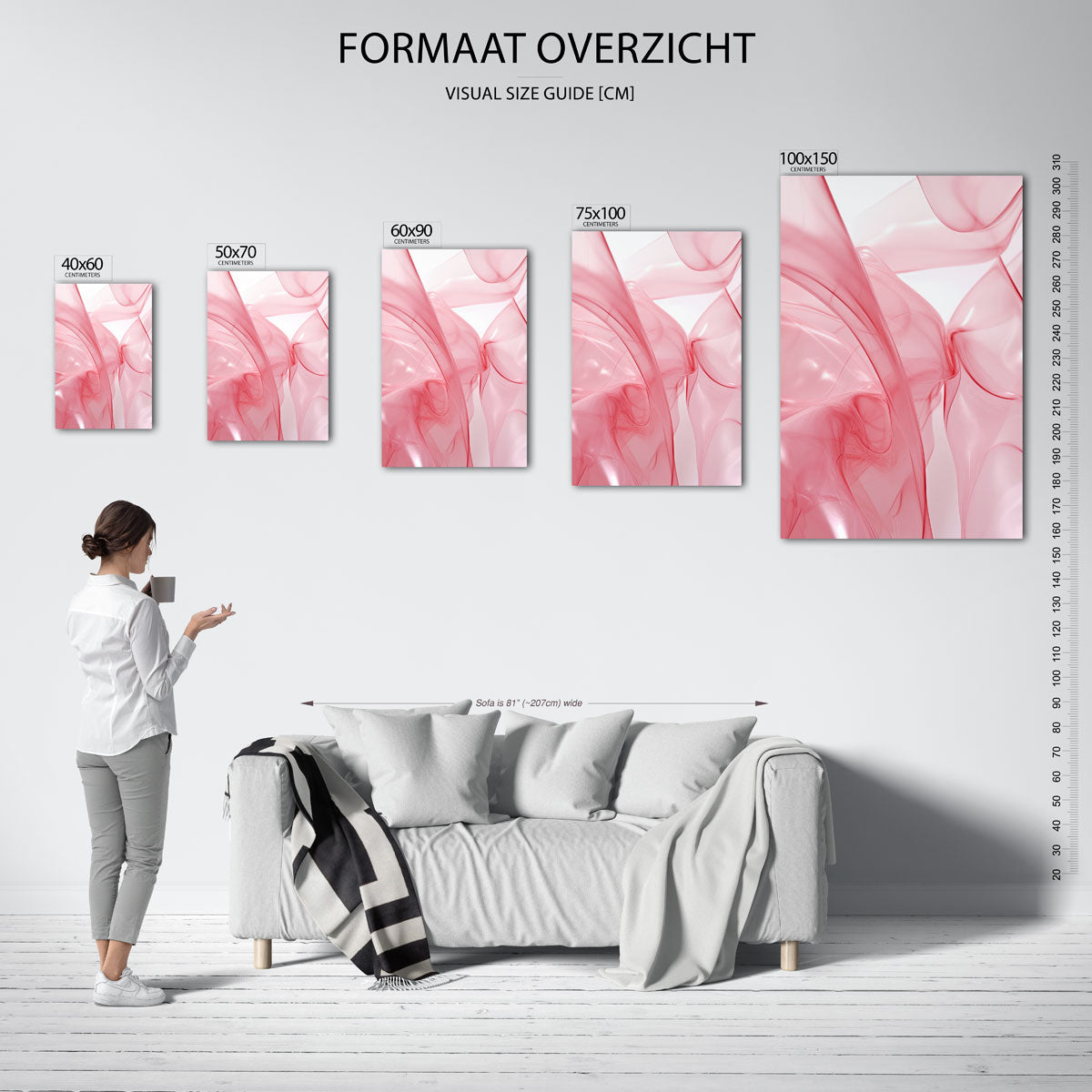 Vloeiende roze vormen – moderne staande wandkunst