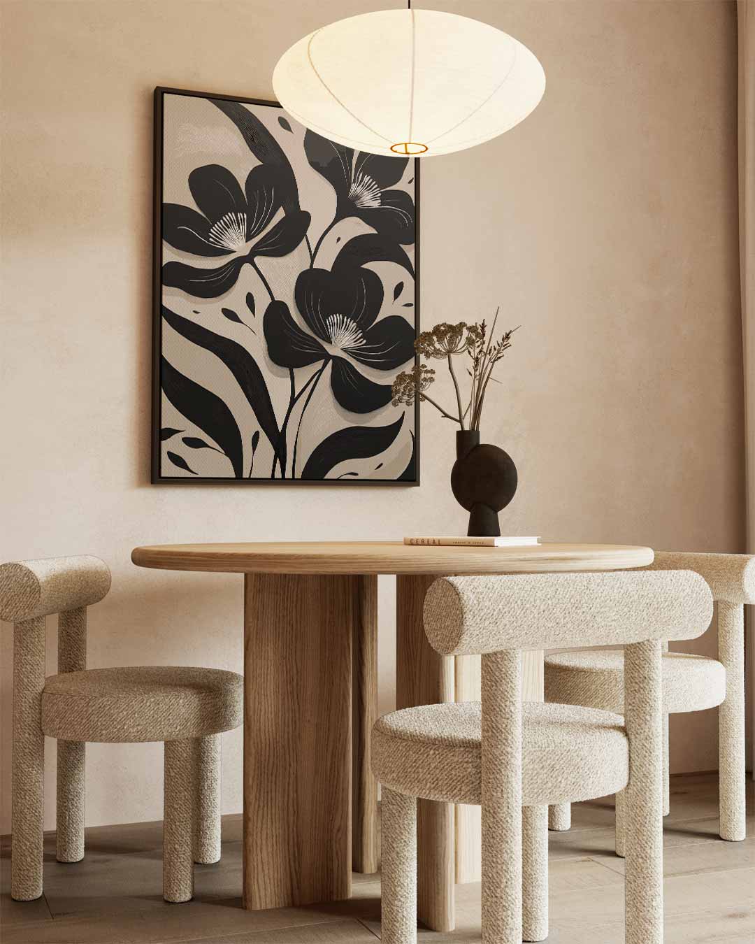 Zwart-Witte Bloemenpracht – kunstwerk met zwarte baklijst