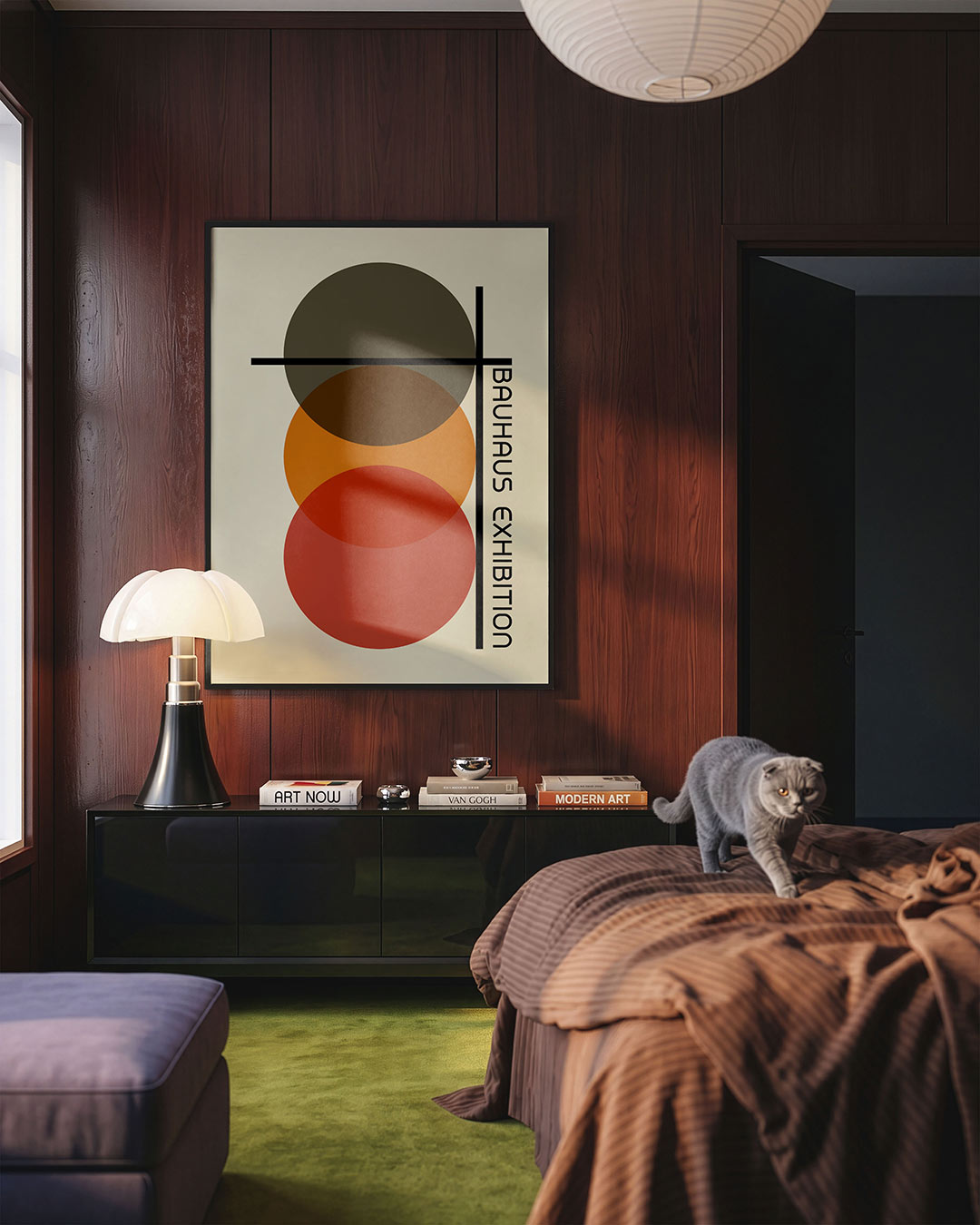 Cirkel en lijnenspel – geometrische Bauhaus poster in staand formaat