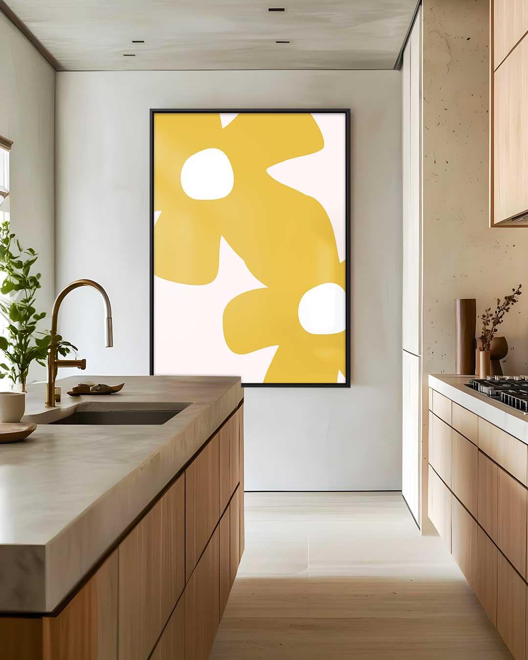 Bloemen in het Zonnegeel – plexiglas wanddecoratie in portret formaat
