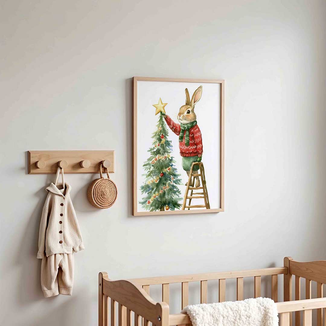 Konijn met kerstboom – kinderposter in staand formaat