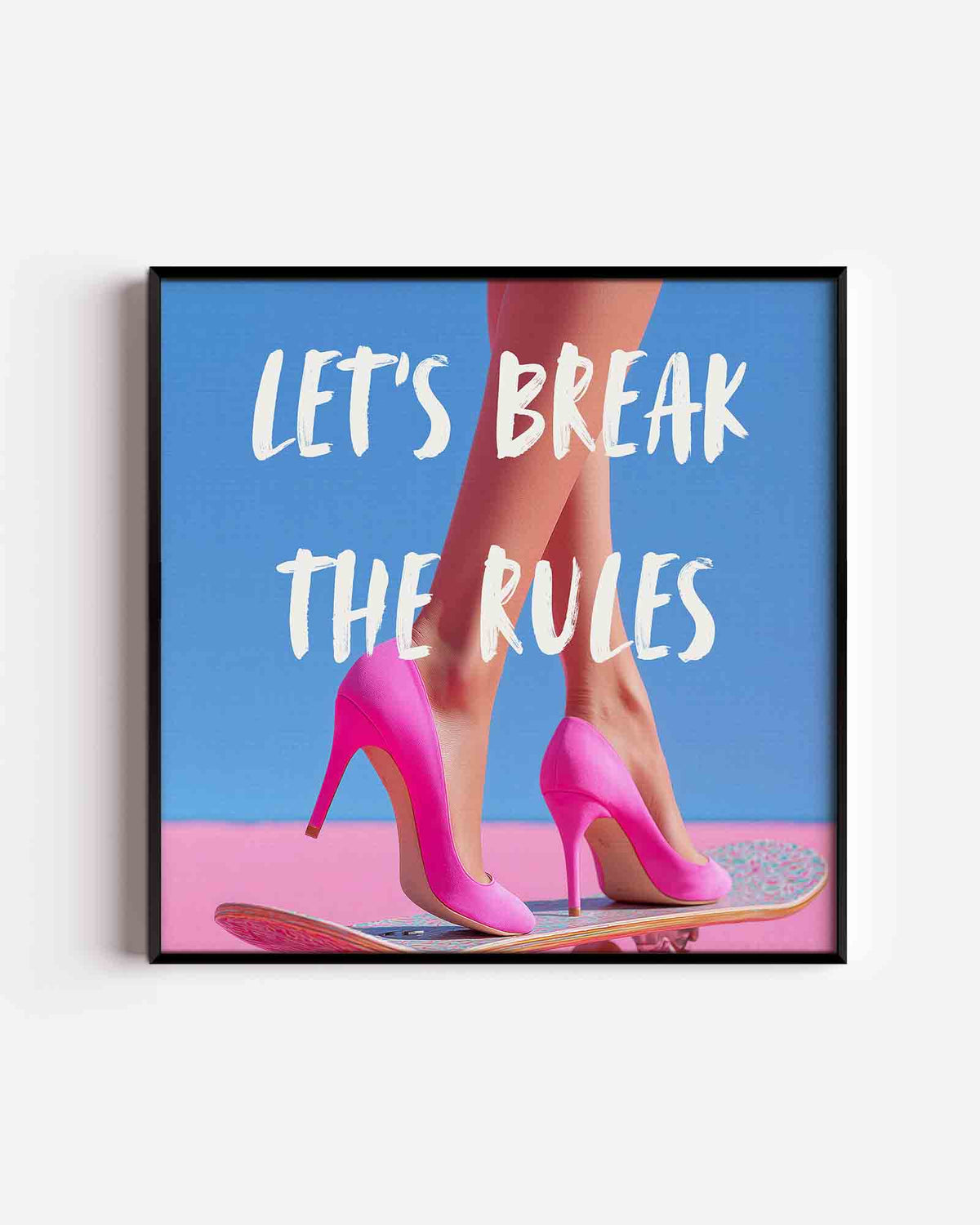 Roze hakken op skateboard – Pop Art vierkante poster als wanddecoratie