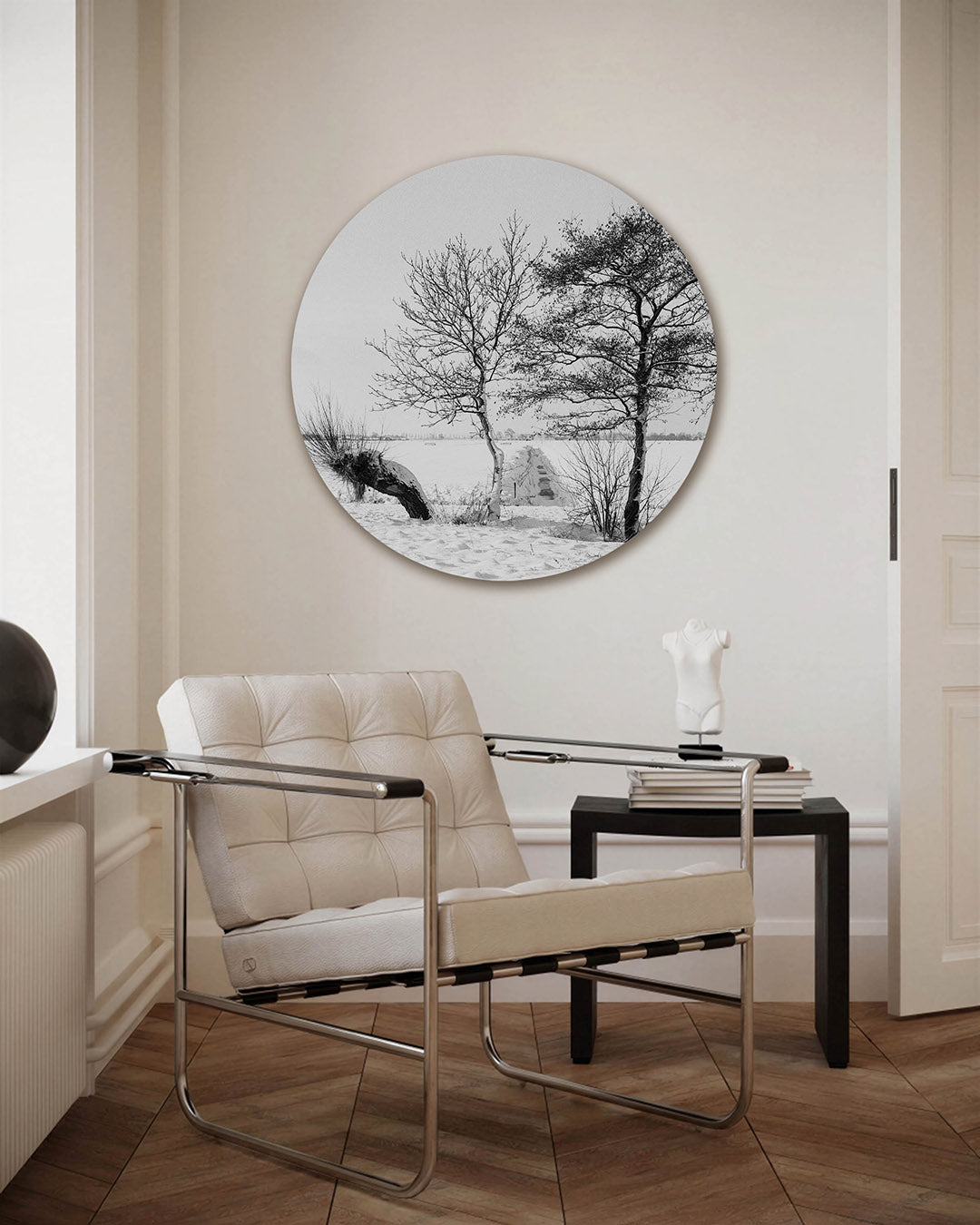 Winterlandschap met bomen – fotografie muurcirkel als ronde wanddecoratie