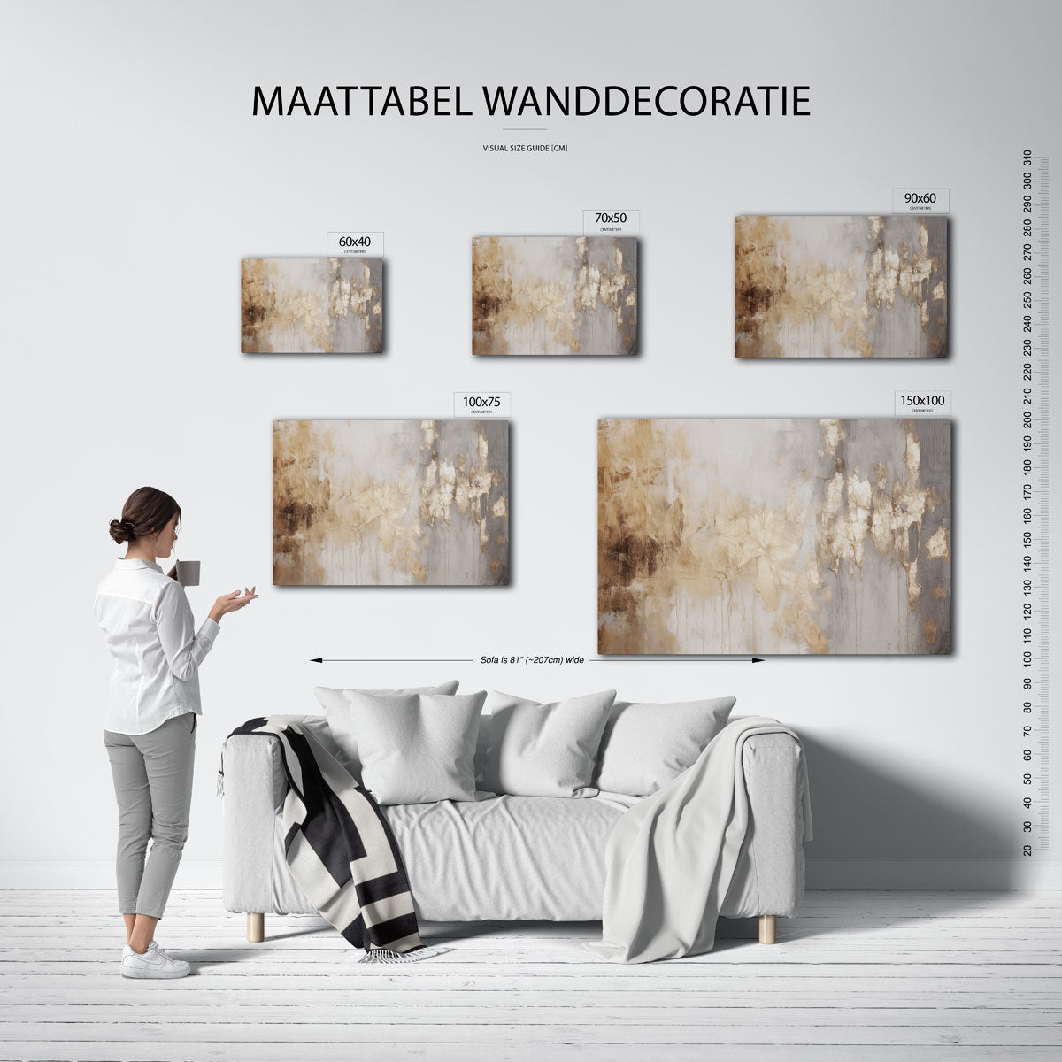 Gouden textuur compositie – moderne liggende wanddecoratie
