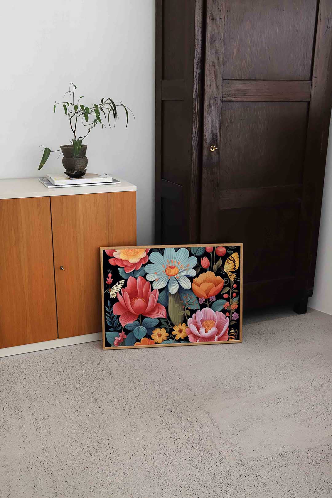Bloemen en vlinders – bloemen wandkunst als landscape poster