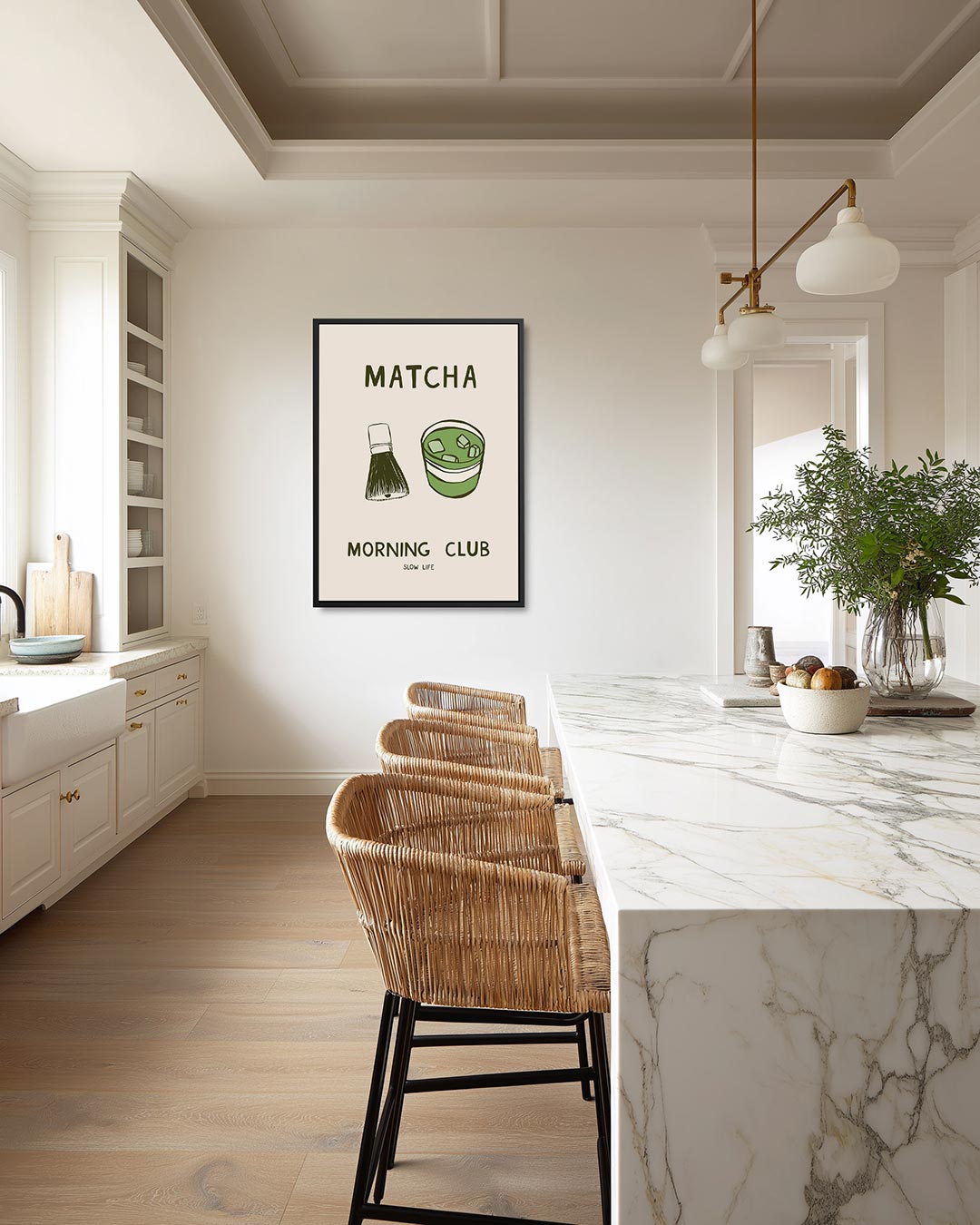 Groene thee illustratie – moderne staande wandkunst
