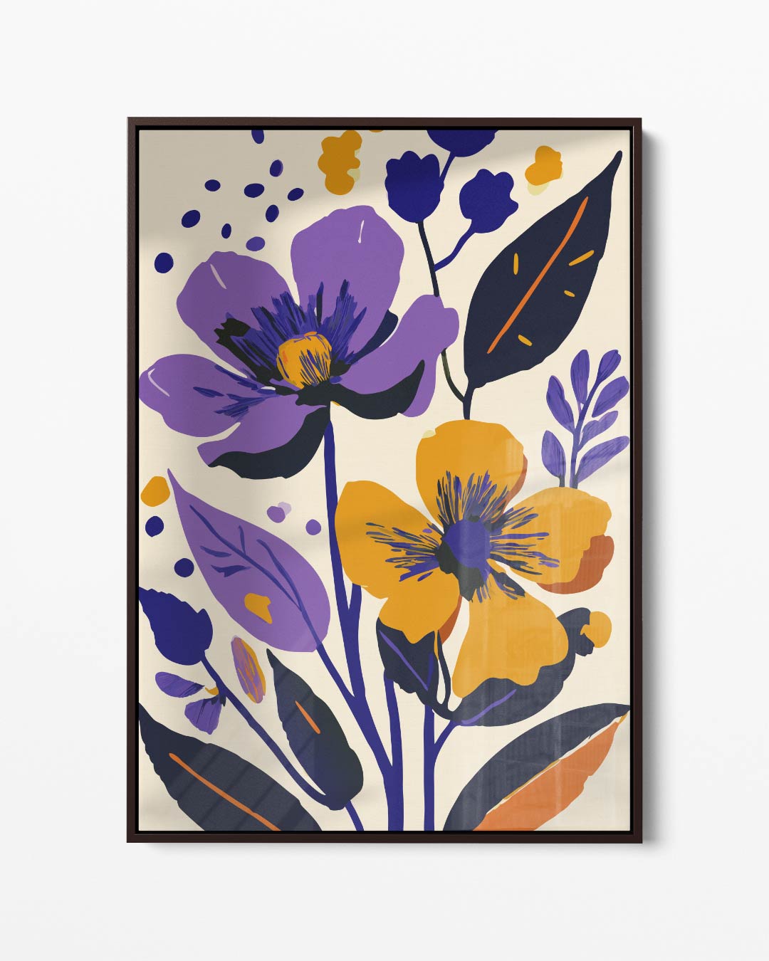 Bloemenpracht in Paars en Oranje – portret kunstwerk als wanddecoratie