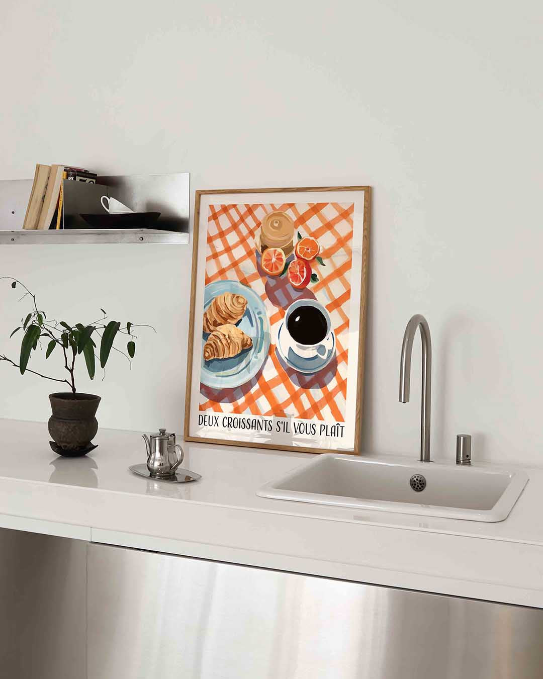 Ontbijt met croissants – keukenposter in staand formaat