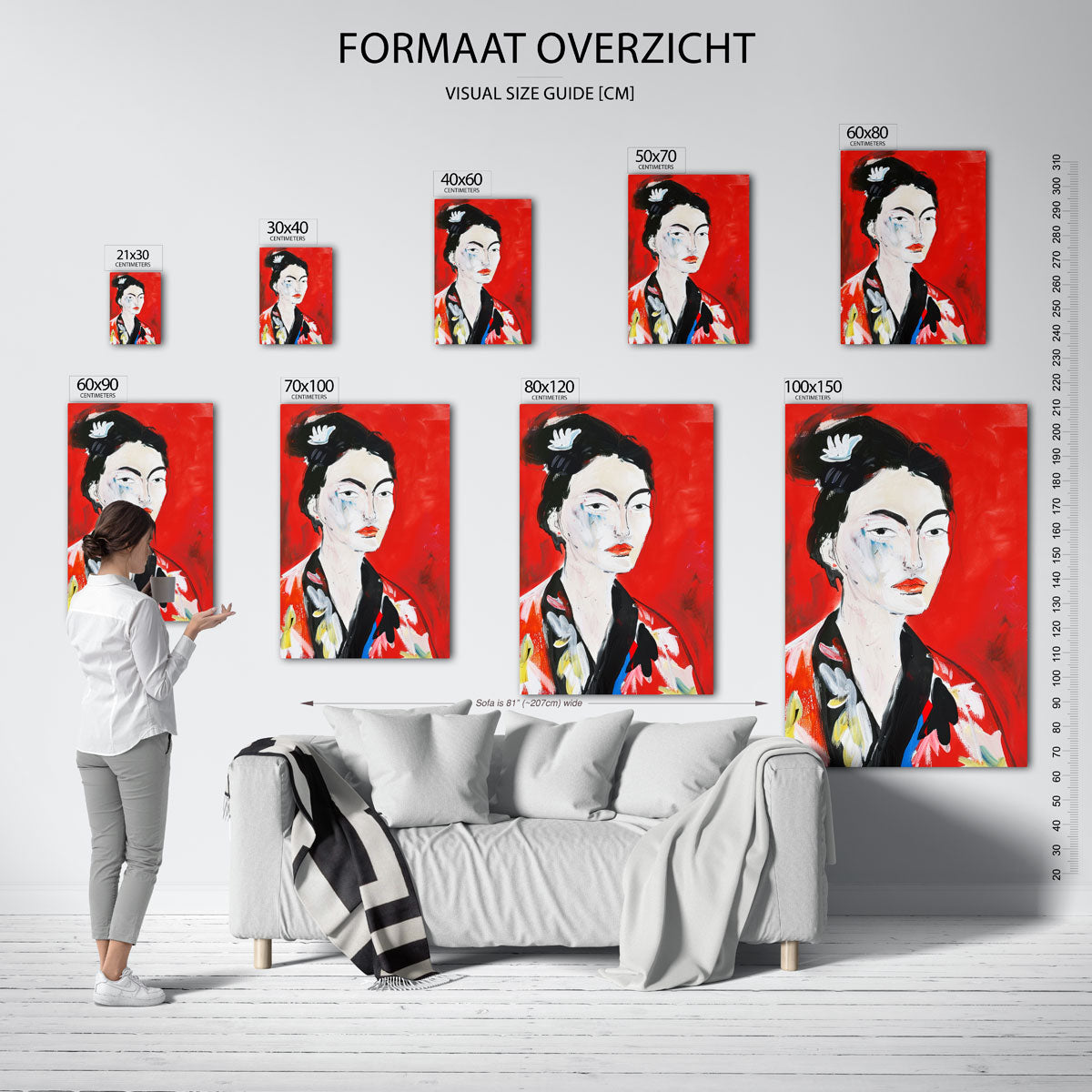 Vrouwelijk portret – staande muurposter met kleurrijke illustratie