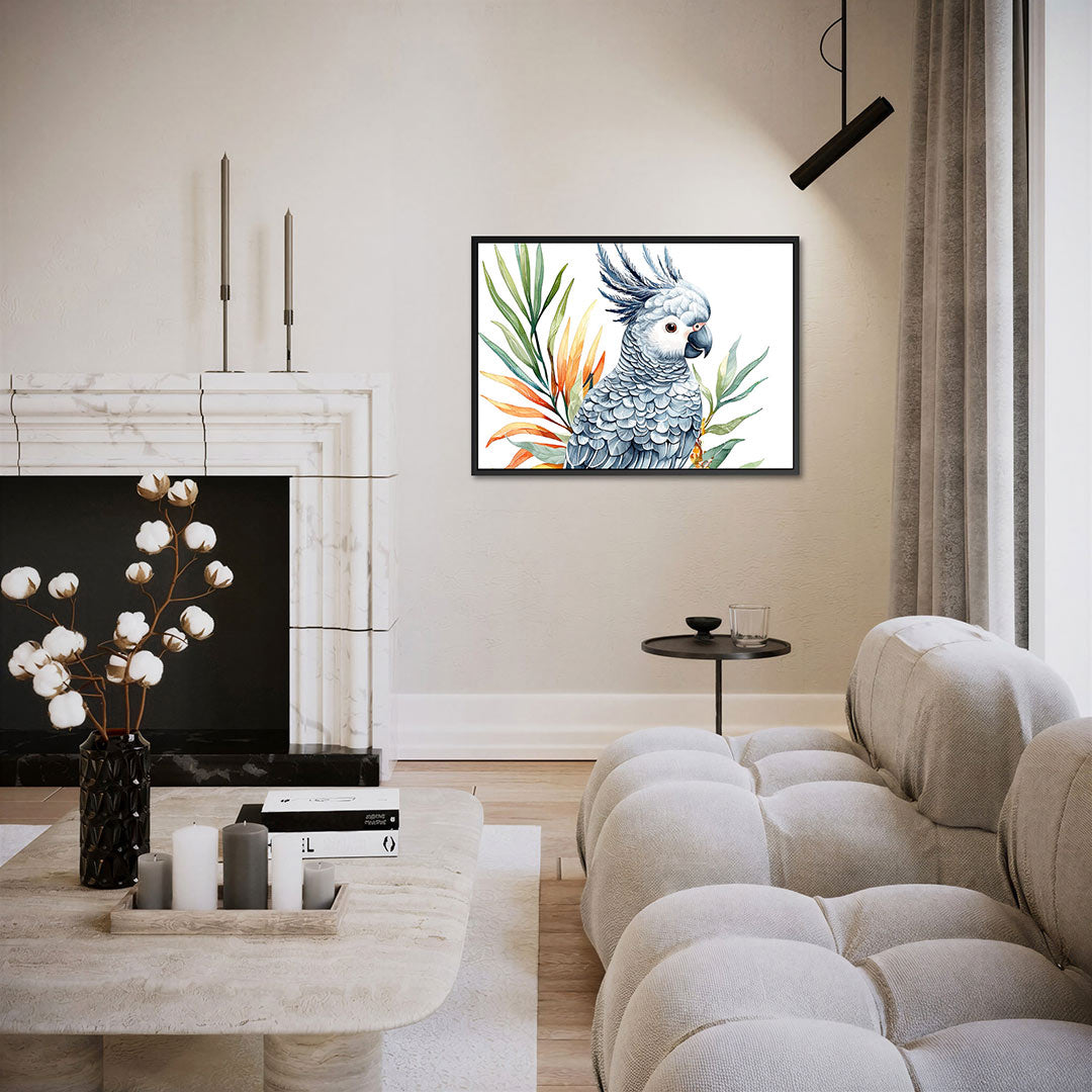 Papegaai met bladeren – Jungle kunstwerk – liggende wanddecoratie