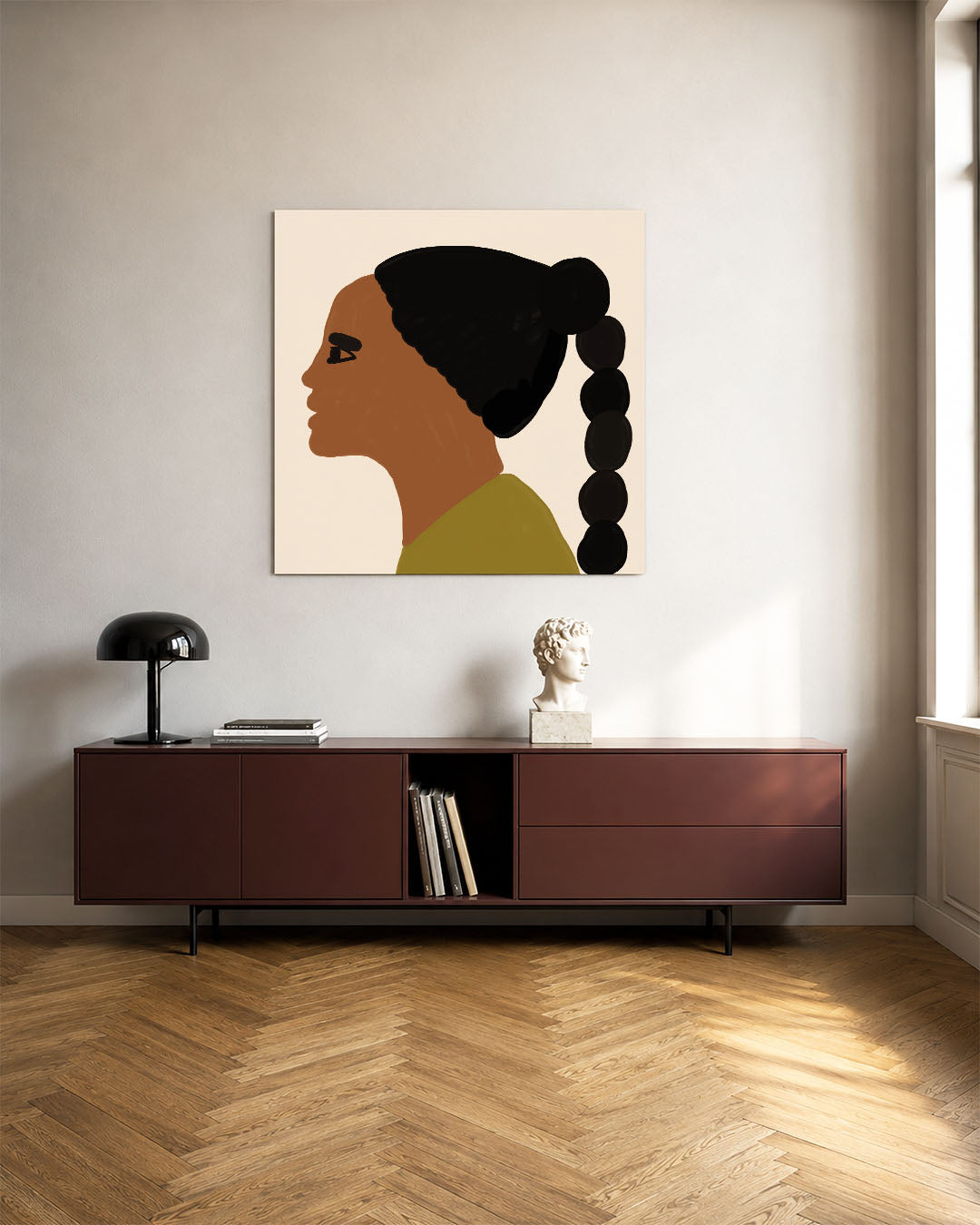Portret zijaanzicht kunstwerk – tweede productweergave – dit werk toont een zijaanzicht van een portret met vloeiende lijnen