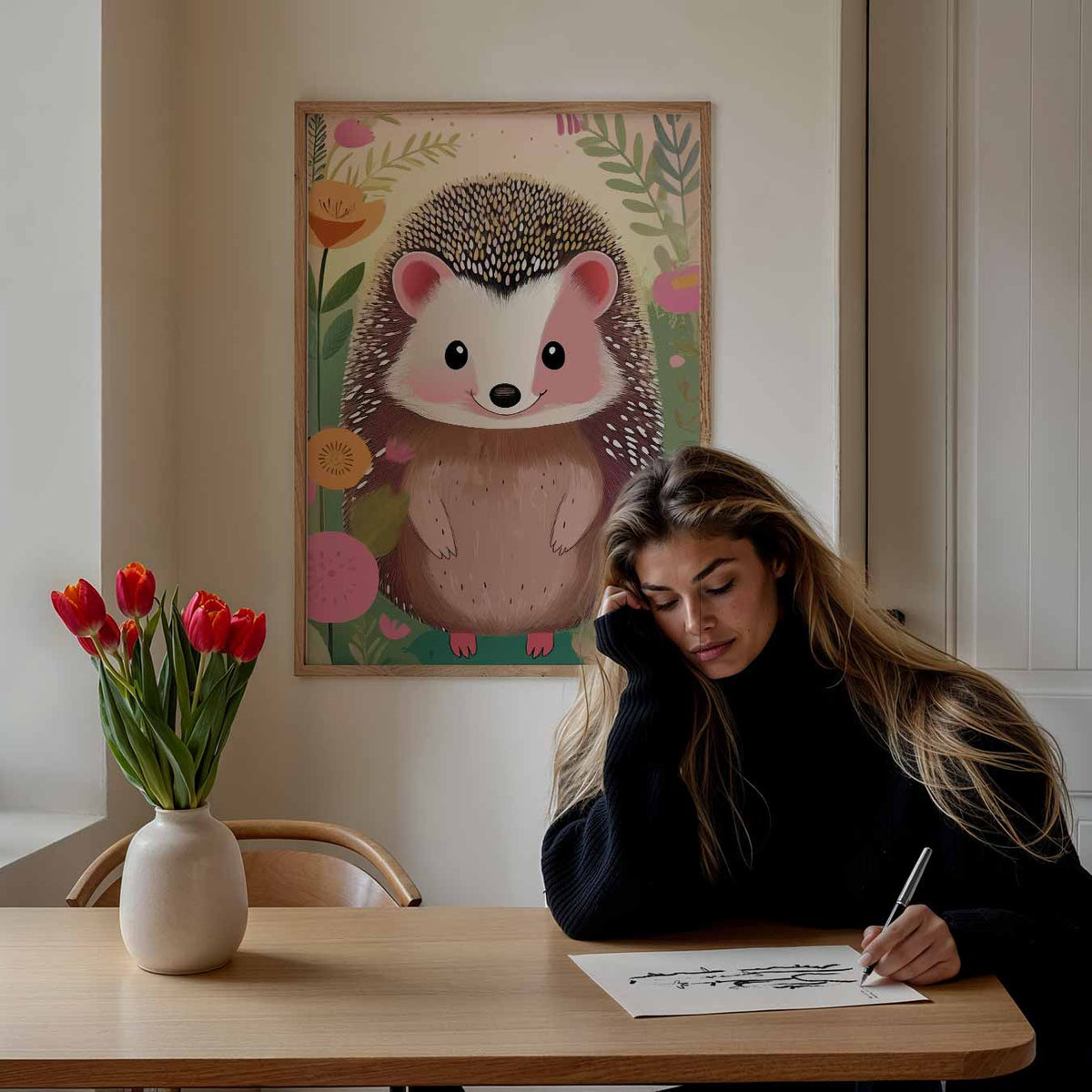 Schattige Egel Tuinposter – staande muurposter voor de kinderkamer