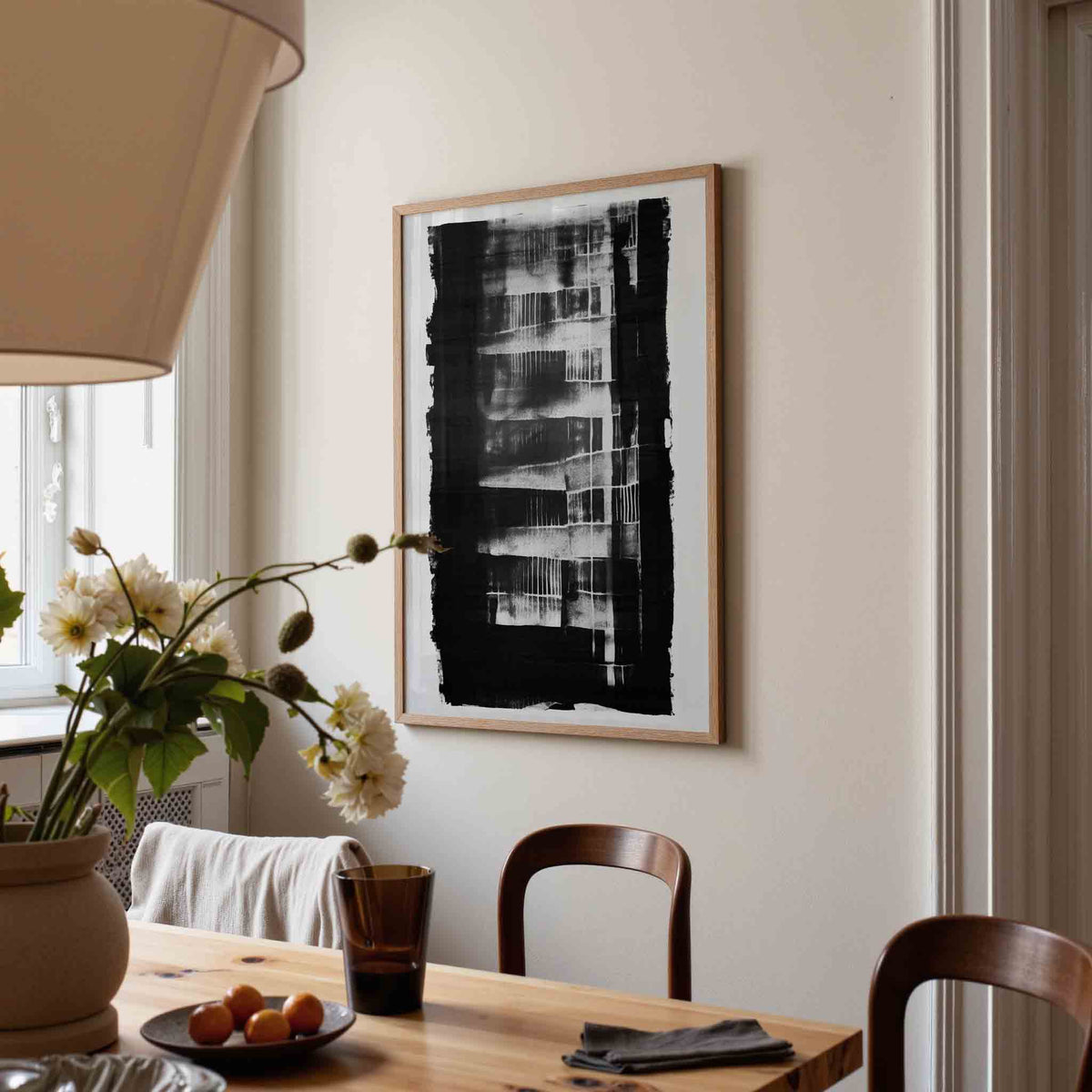 Abstracte zwart wit – kunst en design poster in portret formaat