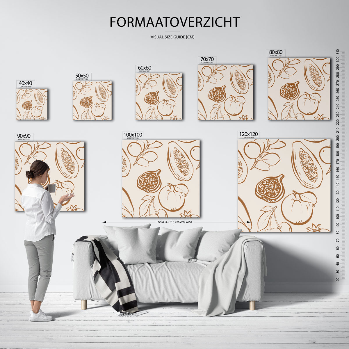 Fruit en bladeren – vierkante muurposter voor keuken of eethoek