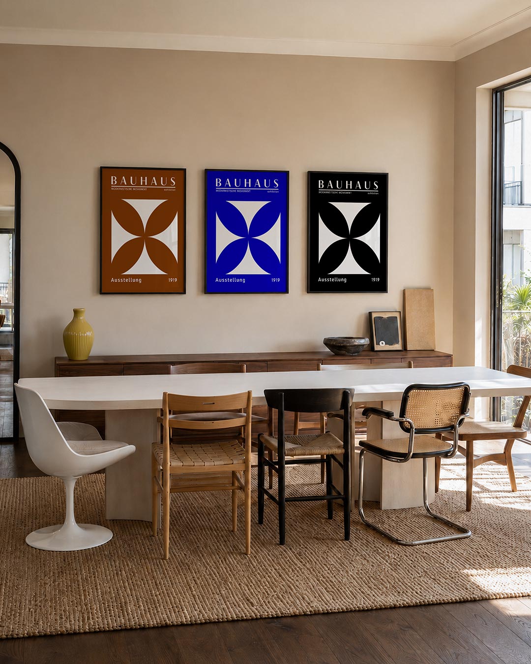 Vormen en vlakken driedelige posterset – deze posterset in drie delen toont een spel van witte en bruine vlakken. De