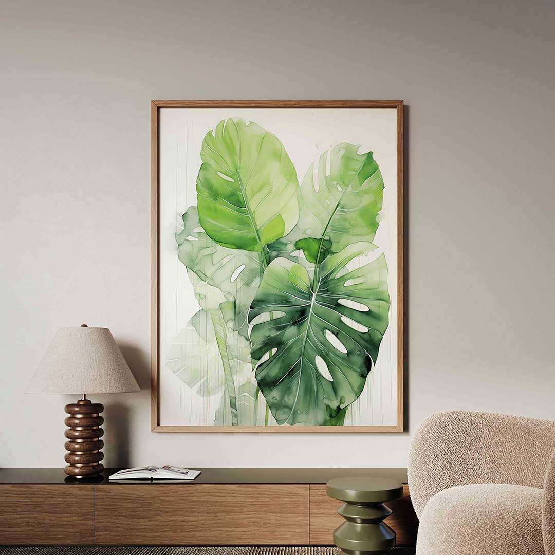 Monstera bladeren – tropische jungle poster in staand formaat