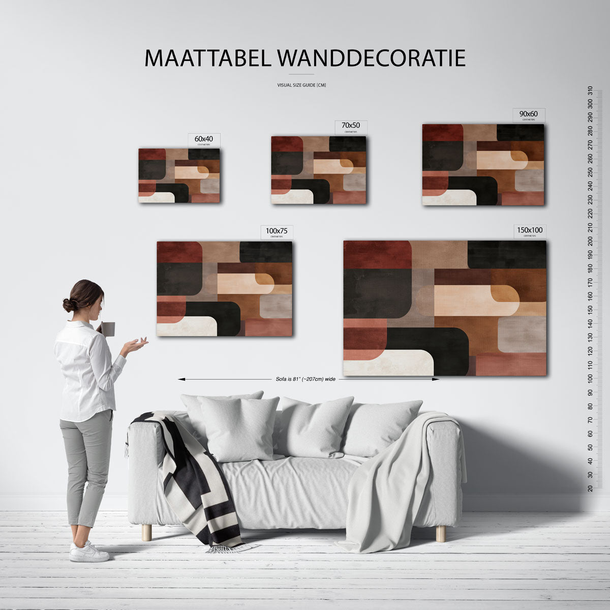Geometrische vormen compositie – Aardetinten – moderne liggende wandkunst