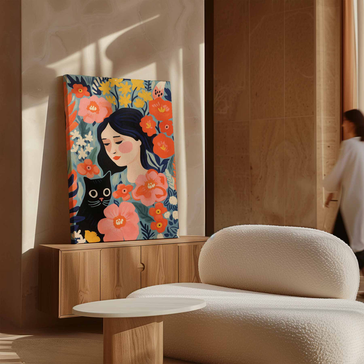 Bloemendroom met Kat – dibond kunstwerk als wanddecoratie