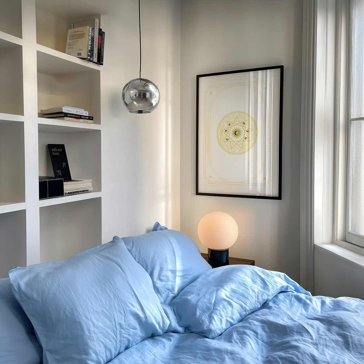 Zon en Maan Fase Mandala – mindful poster als rustige wanddecoratie