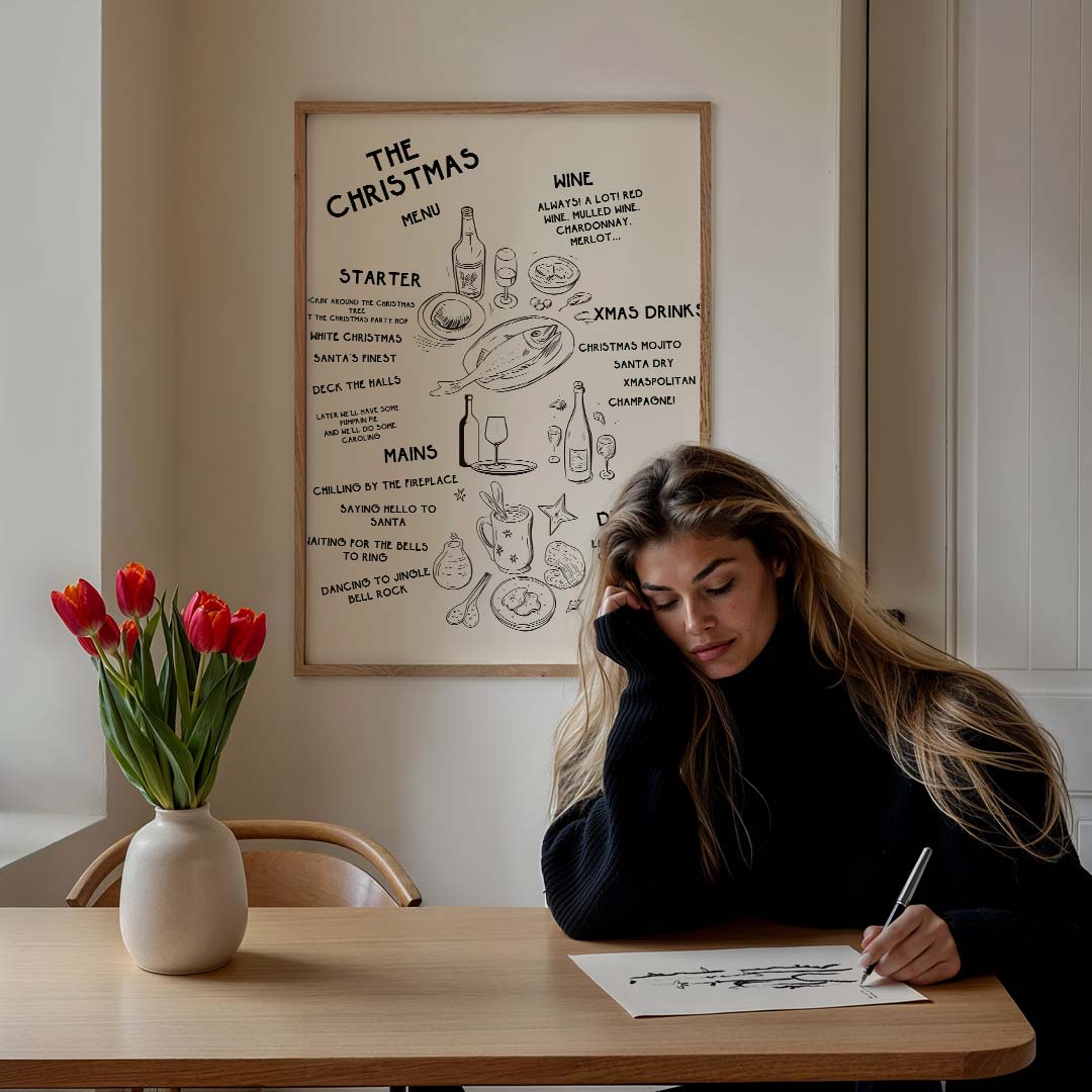 Kerstmenu Feestposter – feestelijke wandkunst als portret poster