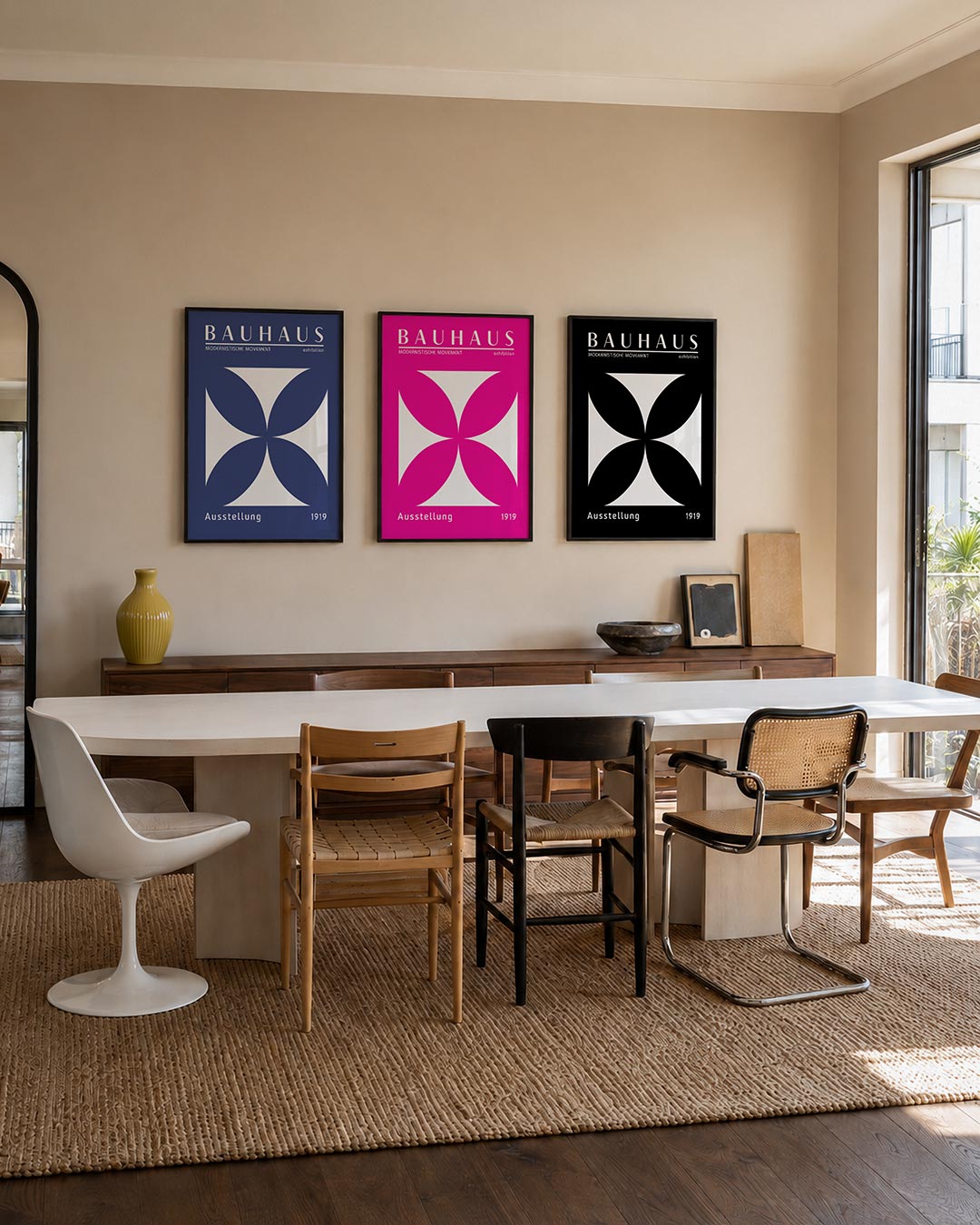 Vorm en balans driedelige posterset – deze posterset in drie delen toont een spel van witte en blauwe vlakken. De centrale