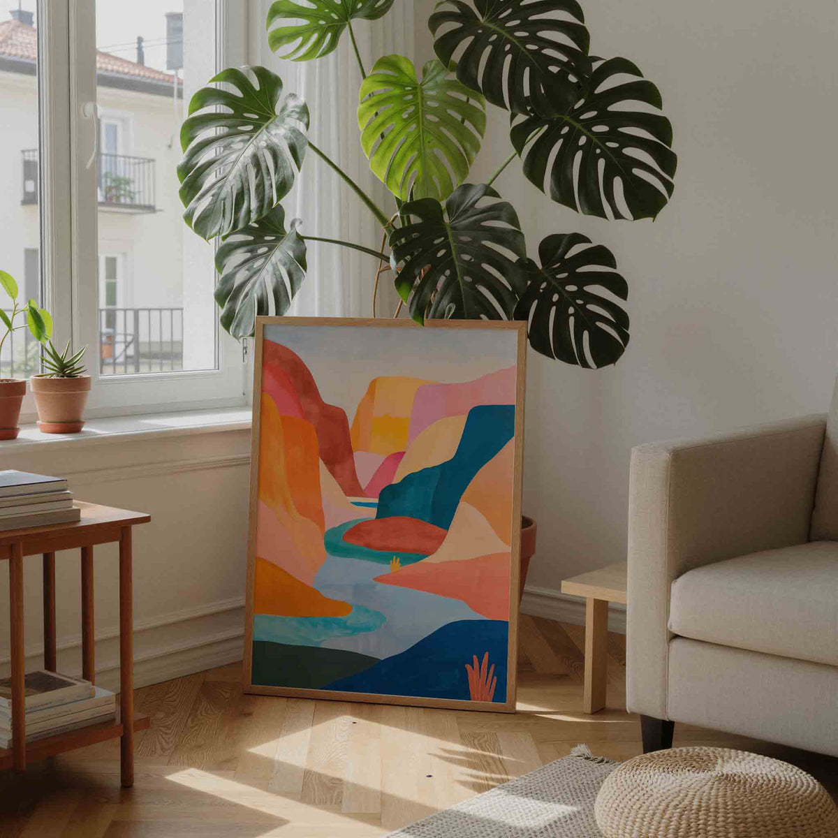 Abstracte landschapsweergave – moderne illustratie als portret poster