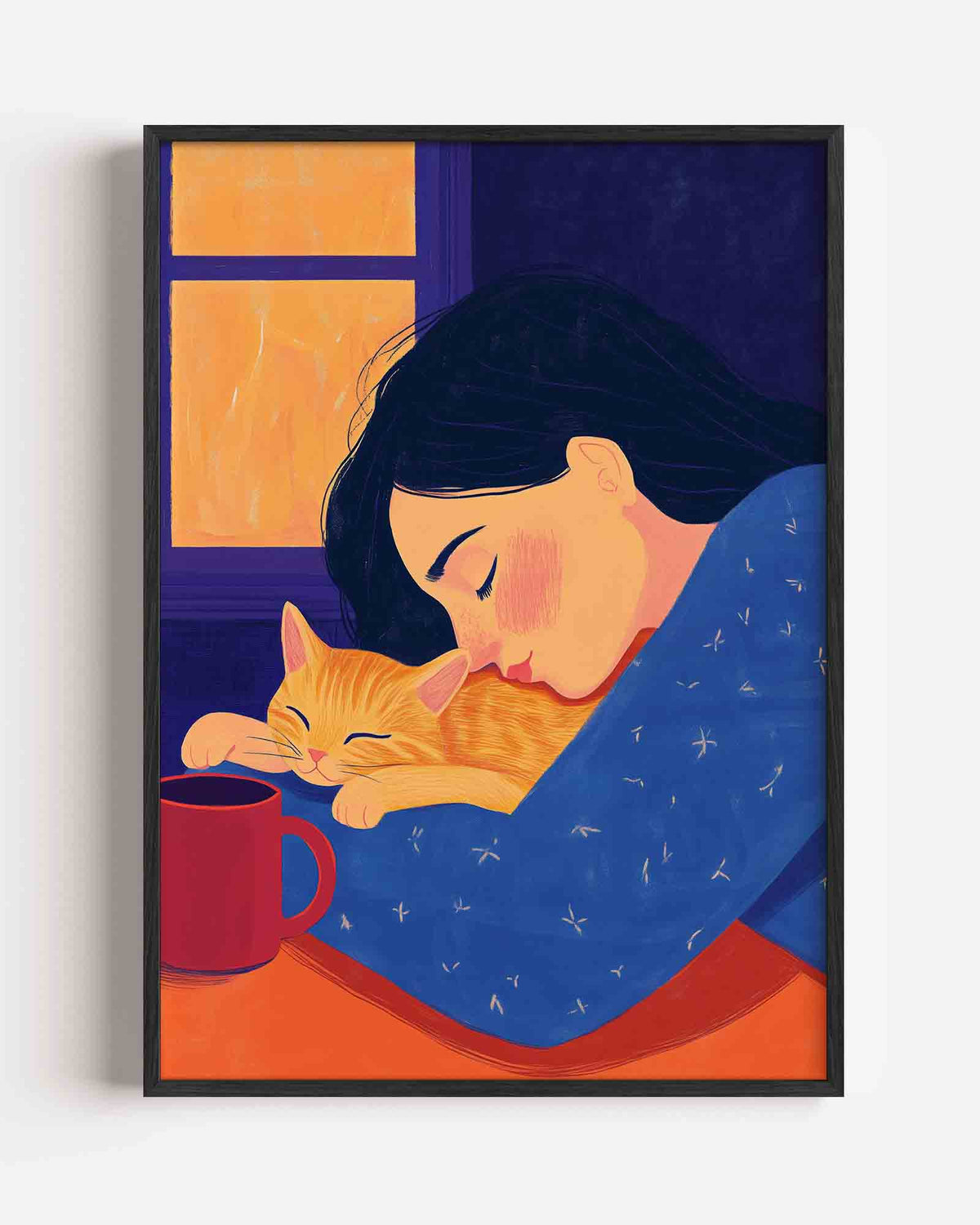 Meisje en kat – moderne portret poster als wanddecoratie