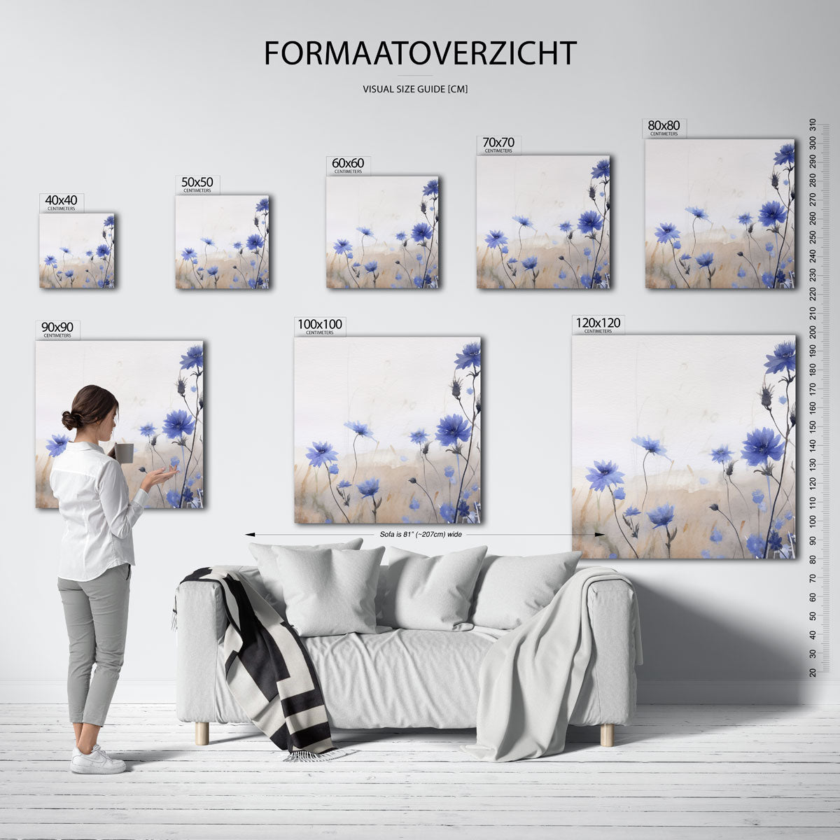 Blauwe bloemen – vierkante muurposter met bloemen