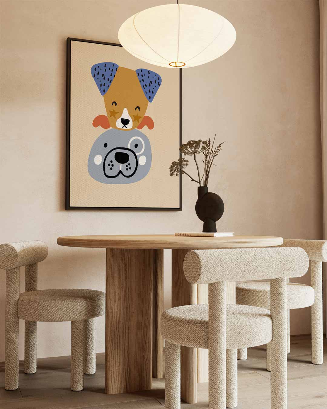 Vrolijke Hondenvrienden – staand kunstwerk voor modern interieur