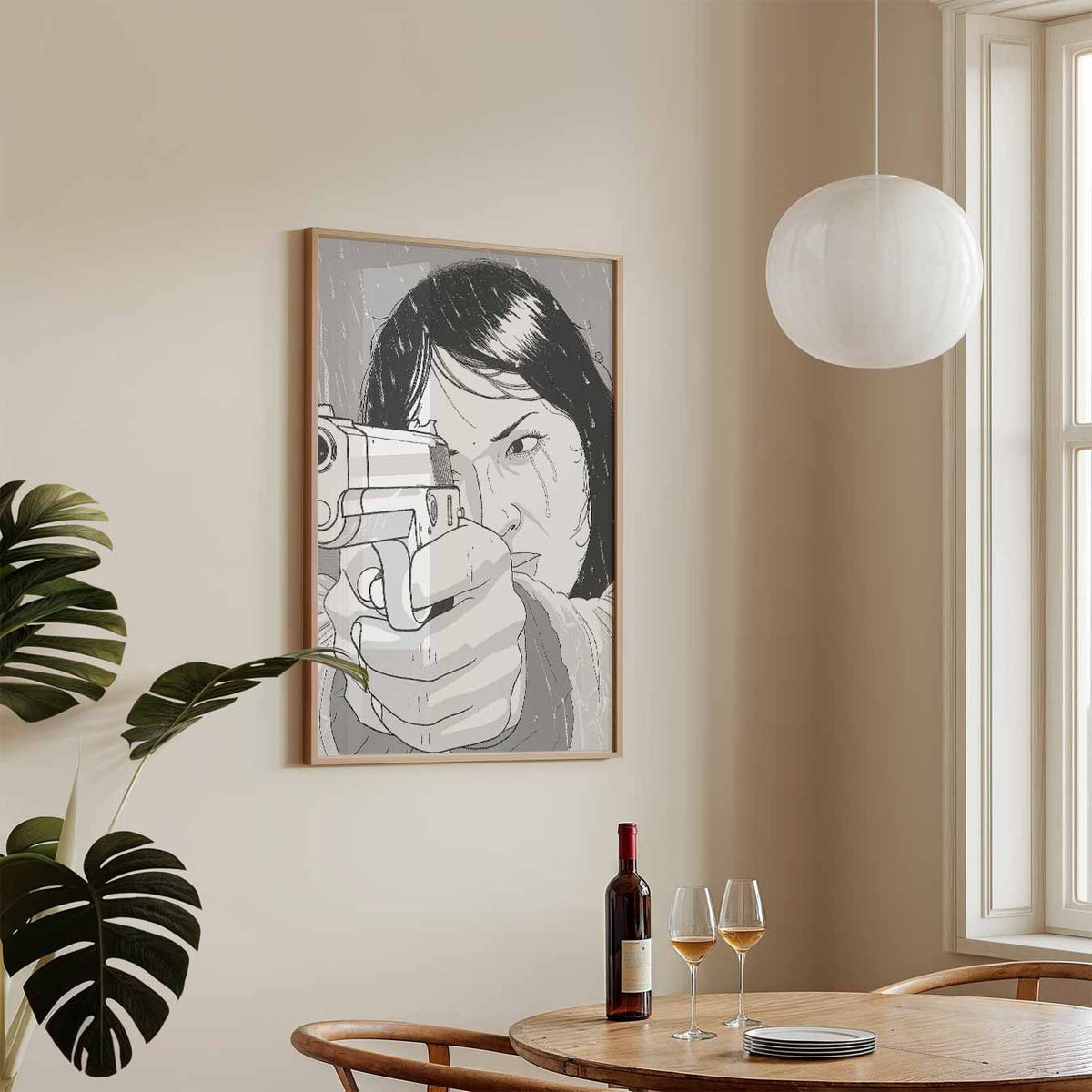 Stoere Vrouw in Actie – zomerse wandkunst als portret poster