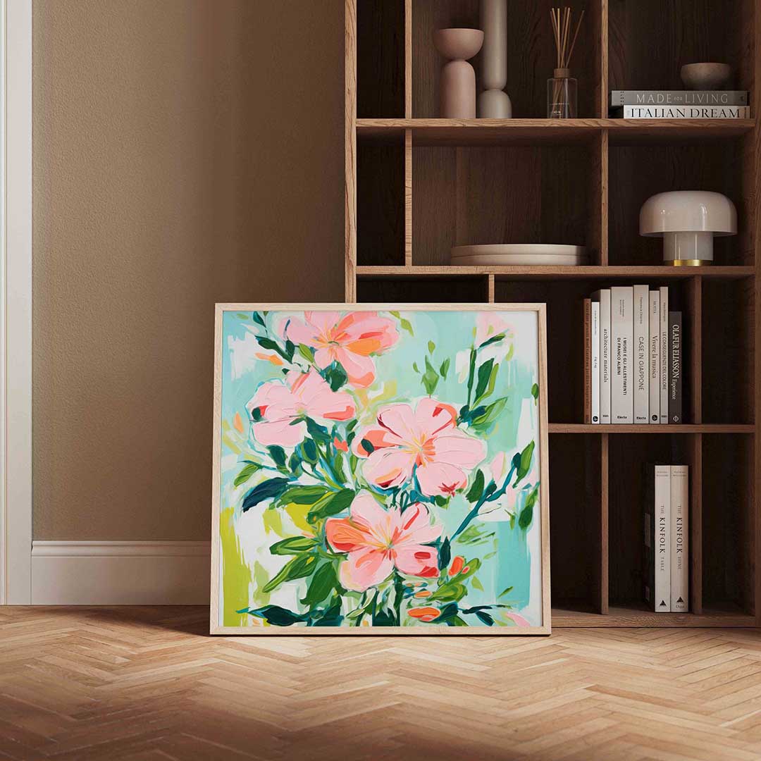 Bloemen en bladeren – kleurrijke vierkante wanddecoratie van WallArtistic