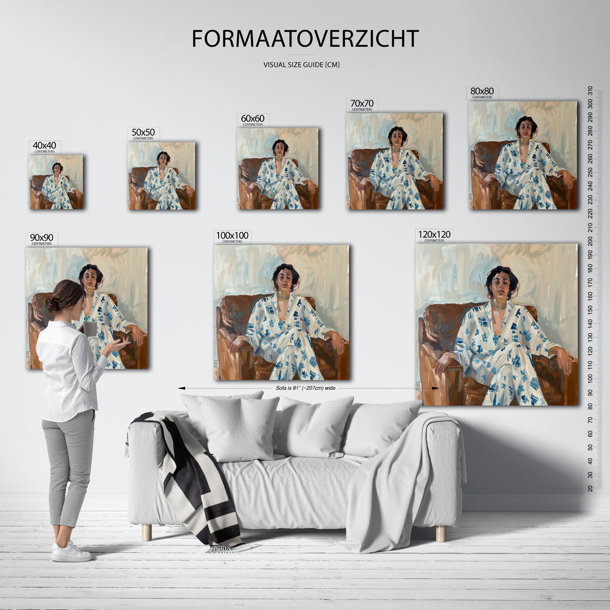 Vrouw in stoel – vierkante muurposter met kunst en design
