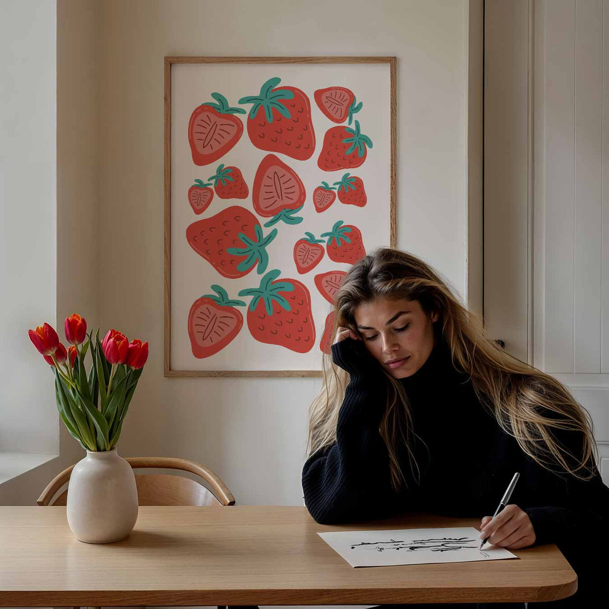 Lieve Aardbeien – keuken poster als sfeervolle staande wanddecoratie