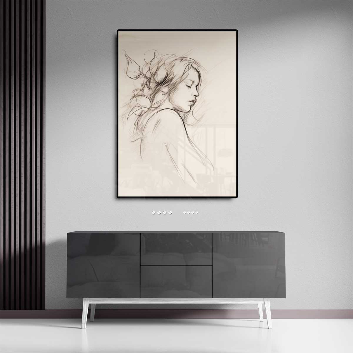 Dromerige Schets van Vrouwelijk Portret – staand kunstwerk voor modern interieur