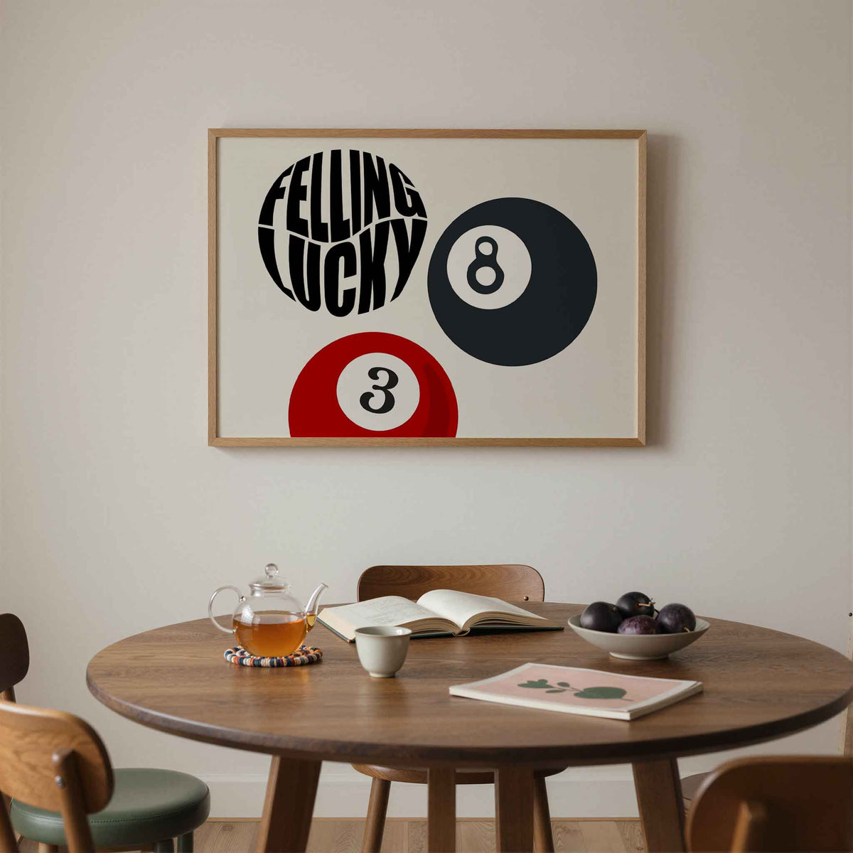 Biljartballen en tekst – liggende moderne wanddecoratie van WallArtistic