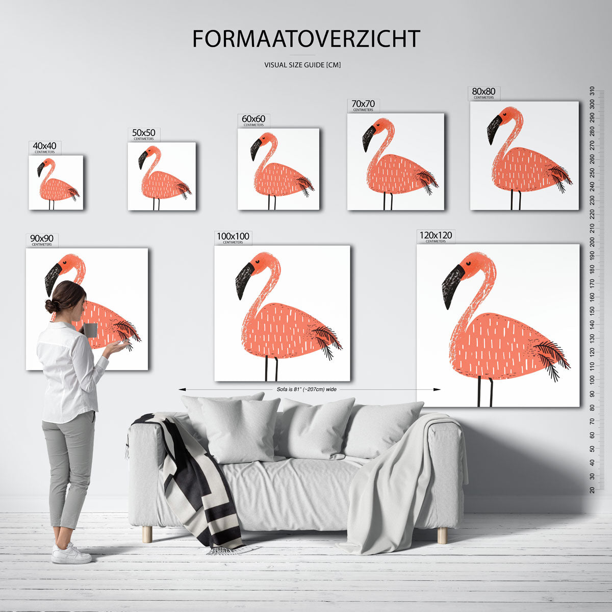 Flamingo illustratie – vierkante muurposter voor de kinderkamer