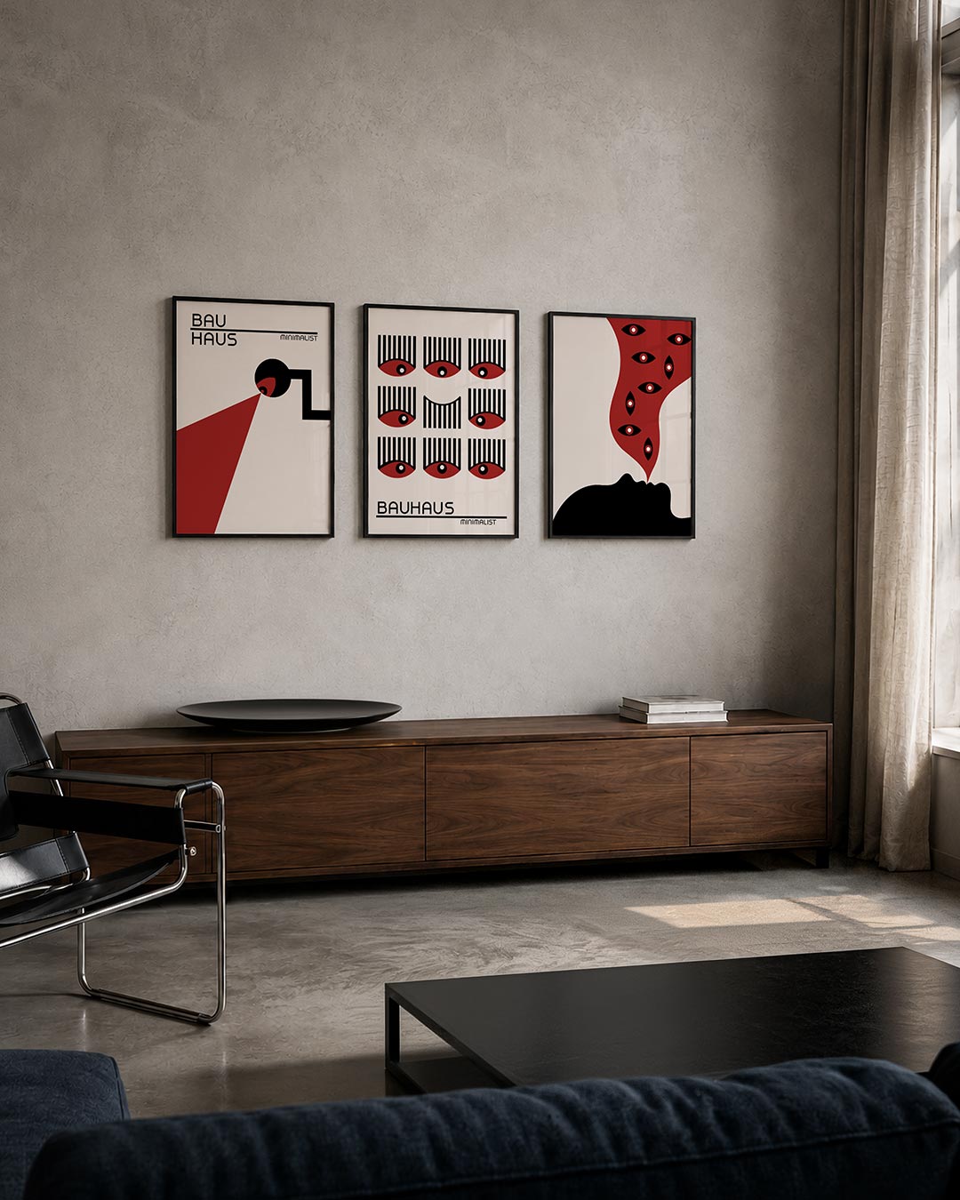 Vormen en vlakken posterset – tweede productweergave – deze posterset in drie delen toont een spel van zwarte en rode vormen