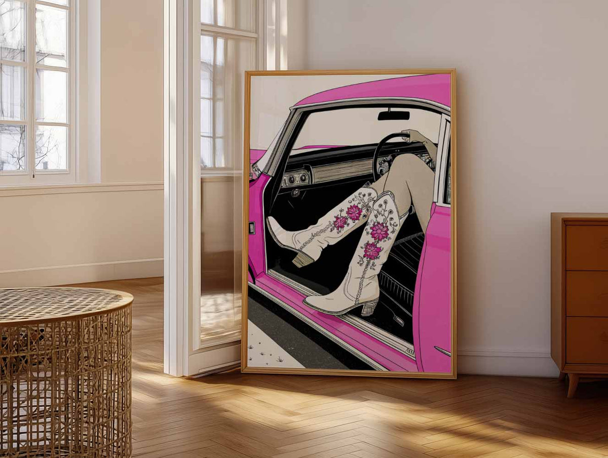Stijlvolle Retro Roadtrip – vrolijke paasillustratie als portret poster