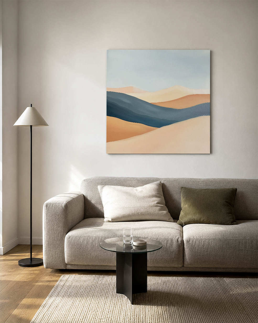 Vloeiende landschap golven kunstwerk – vierkante wanddecoratie – dit werk toont zachte, vloeiende lijnen die elkaar