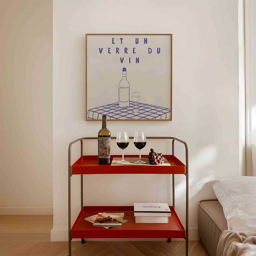 Wijnfles en glas – vierkante keuken wanddecoratie van WallArtistic
