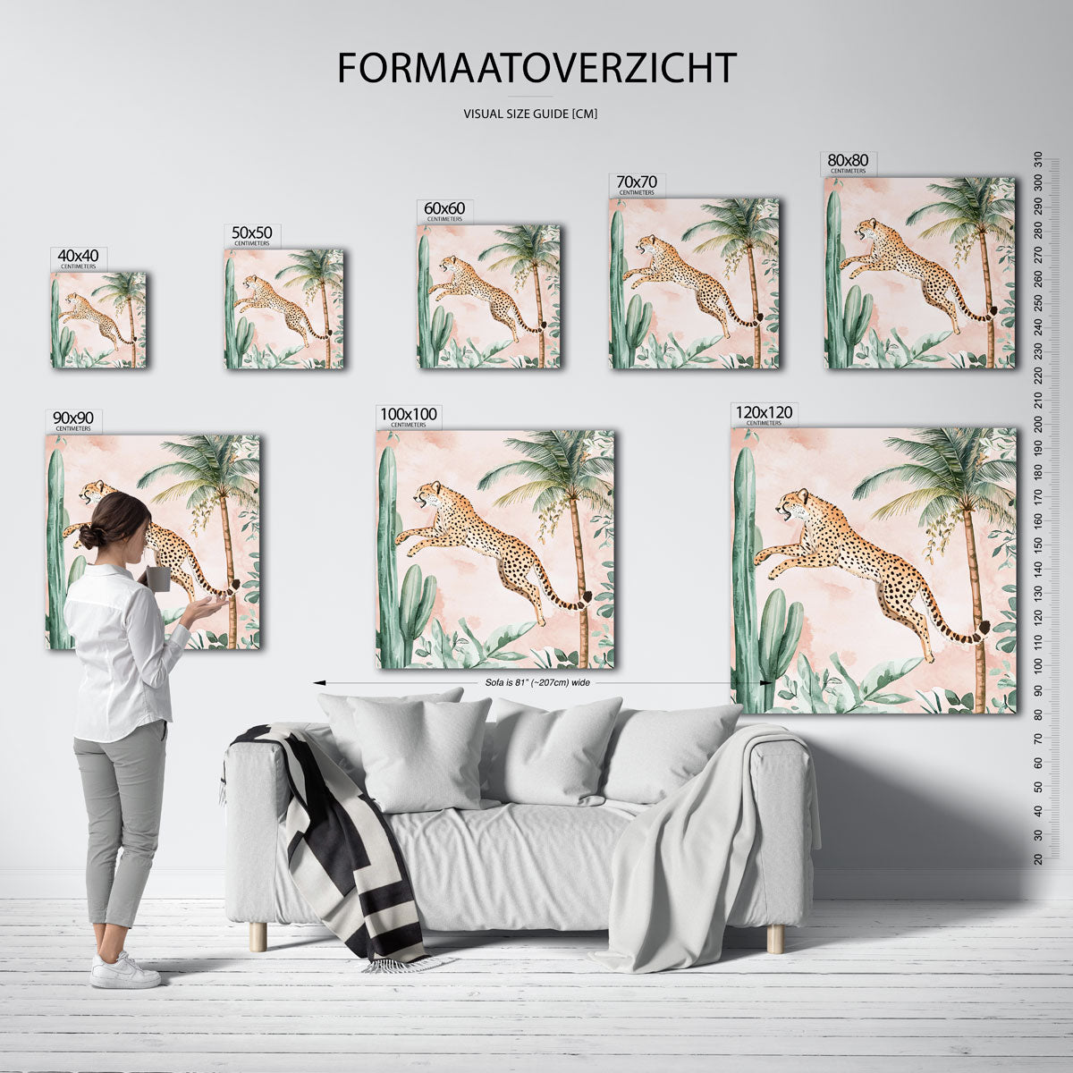 Springende cheetah – vierkante muurposter met dierenthema