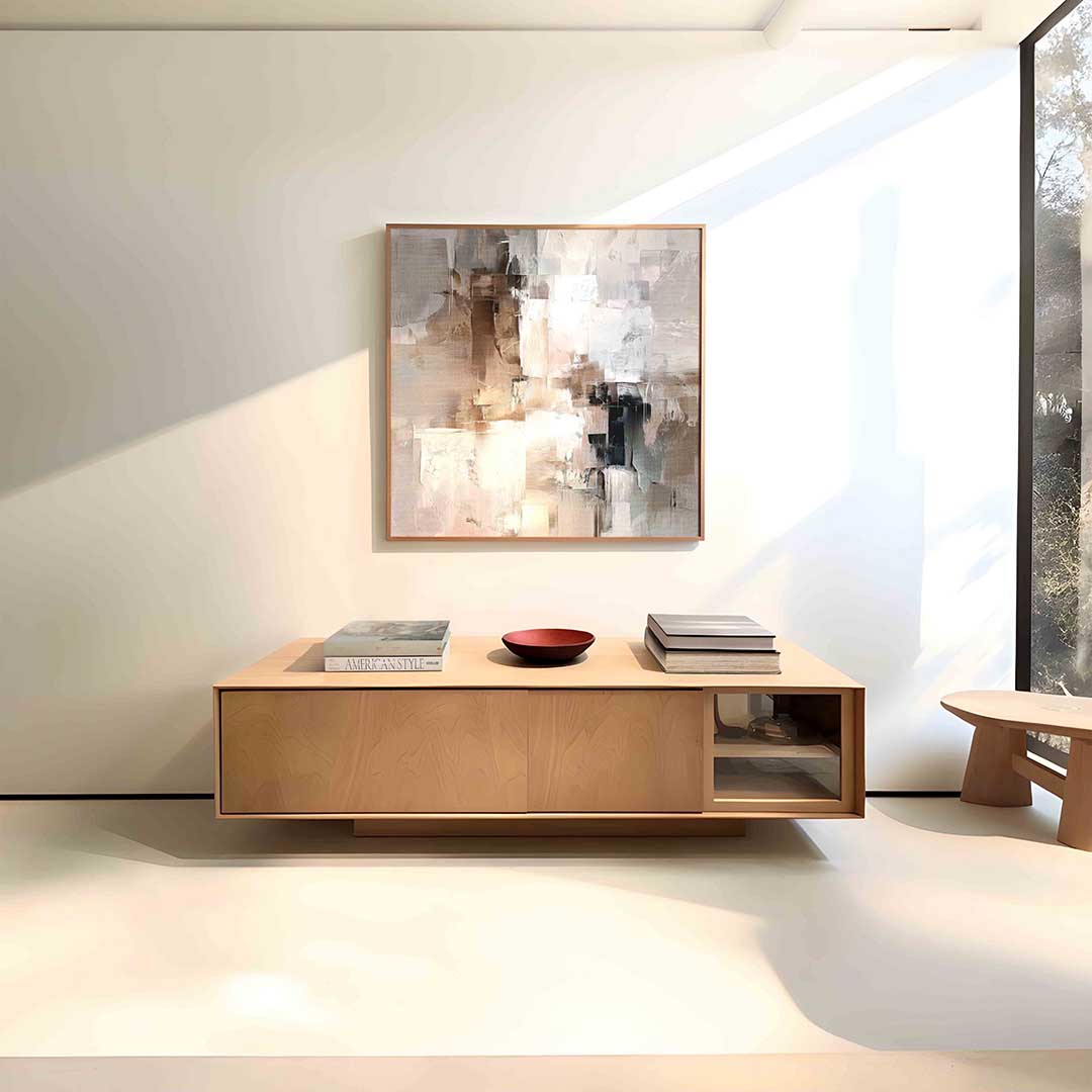 Abstracte beige en bruine – vierkante abstracte wanddecoratie van WallArtistic